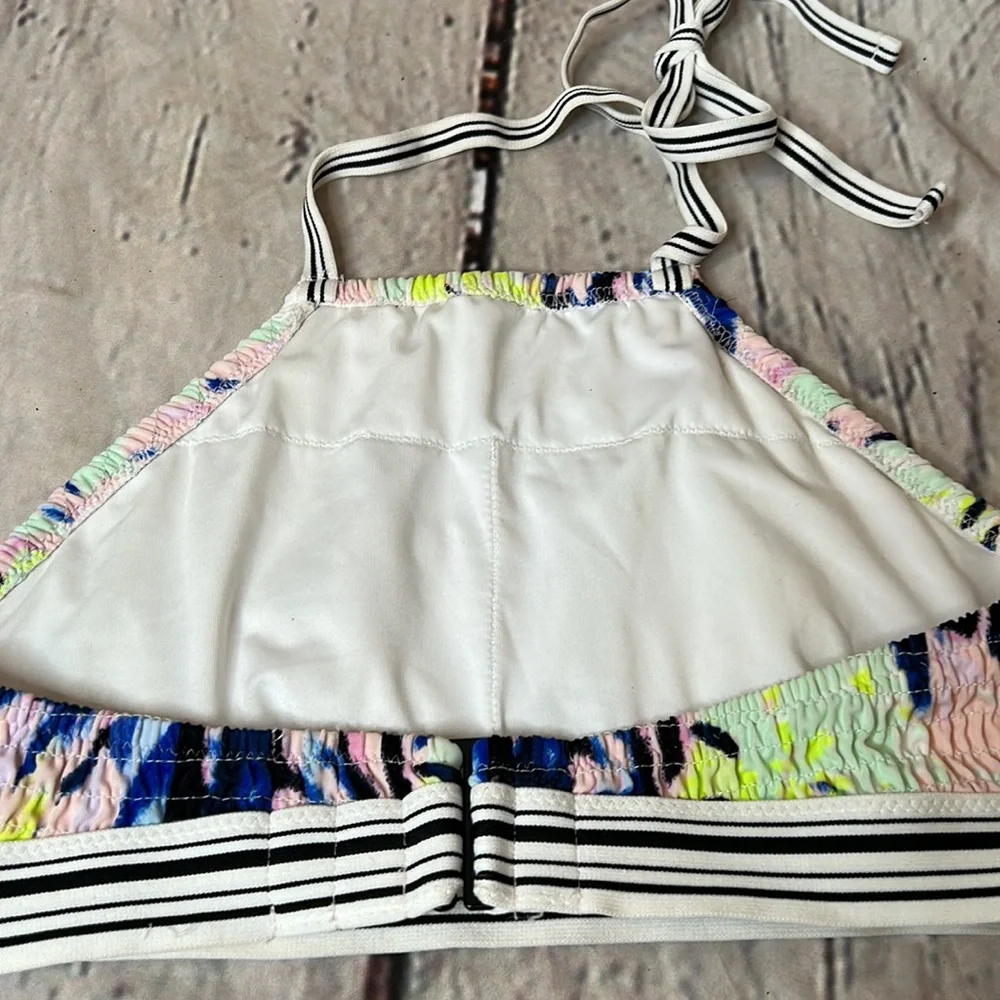 Victoria’s Secret Blue Green Pink Smocked Halter Style Swimsuit Top Size Small